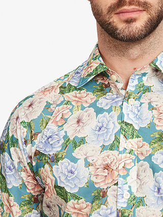 Simon Carter Liberty Fabric English Rose Regular Fit Shirt, Teal/Multi