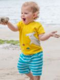 Frugi Baby Little Ellis Organic Cotton Breton Stripe Shorts, Tropical Sea