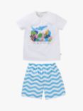 Frugi Kids' Organic Cotton Fearne Shorts Pyjamas, Soft White/Coral Reef