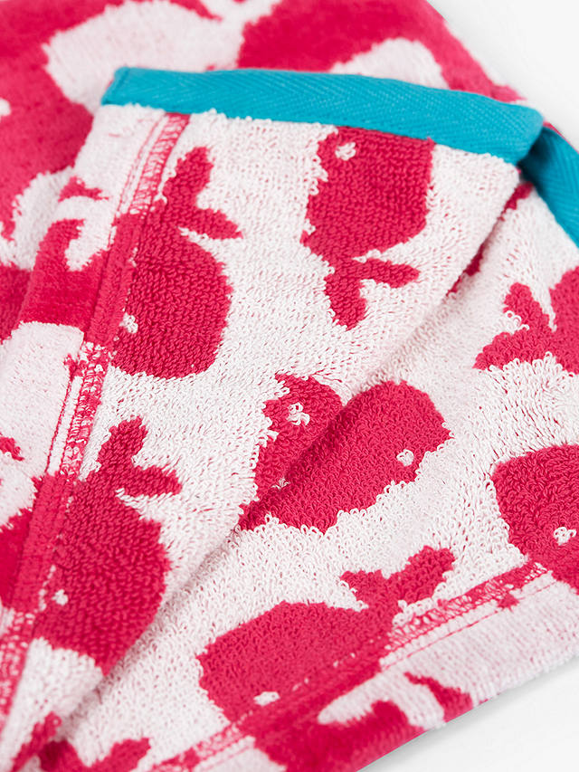 Frugi Kids' Organic Cotton Havana Hooded Towel, Raspberry/Whales