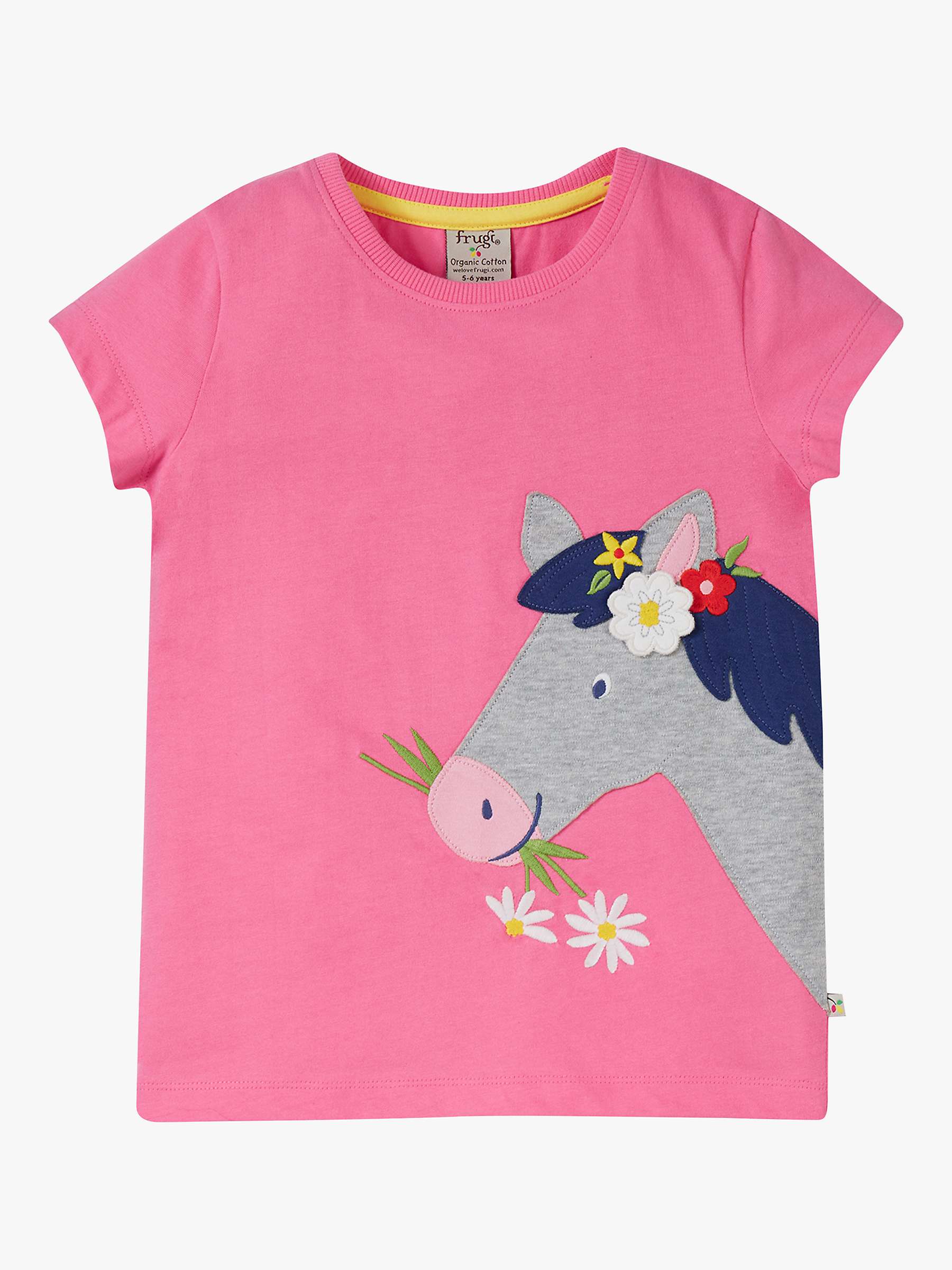 Buy Frugi Kids' Organic Cotton Elise Horse Applique T-Shirt, Hibiscus Online at johnlewis.com