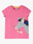 Frugi Kids' Organic Cotton Elise Horse Applique T-Shirt, Hibiscus