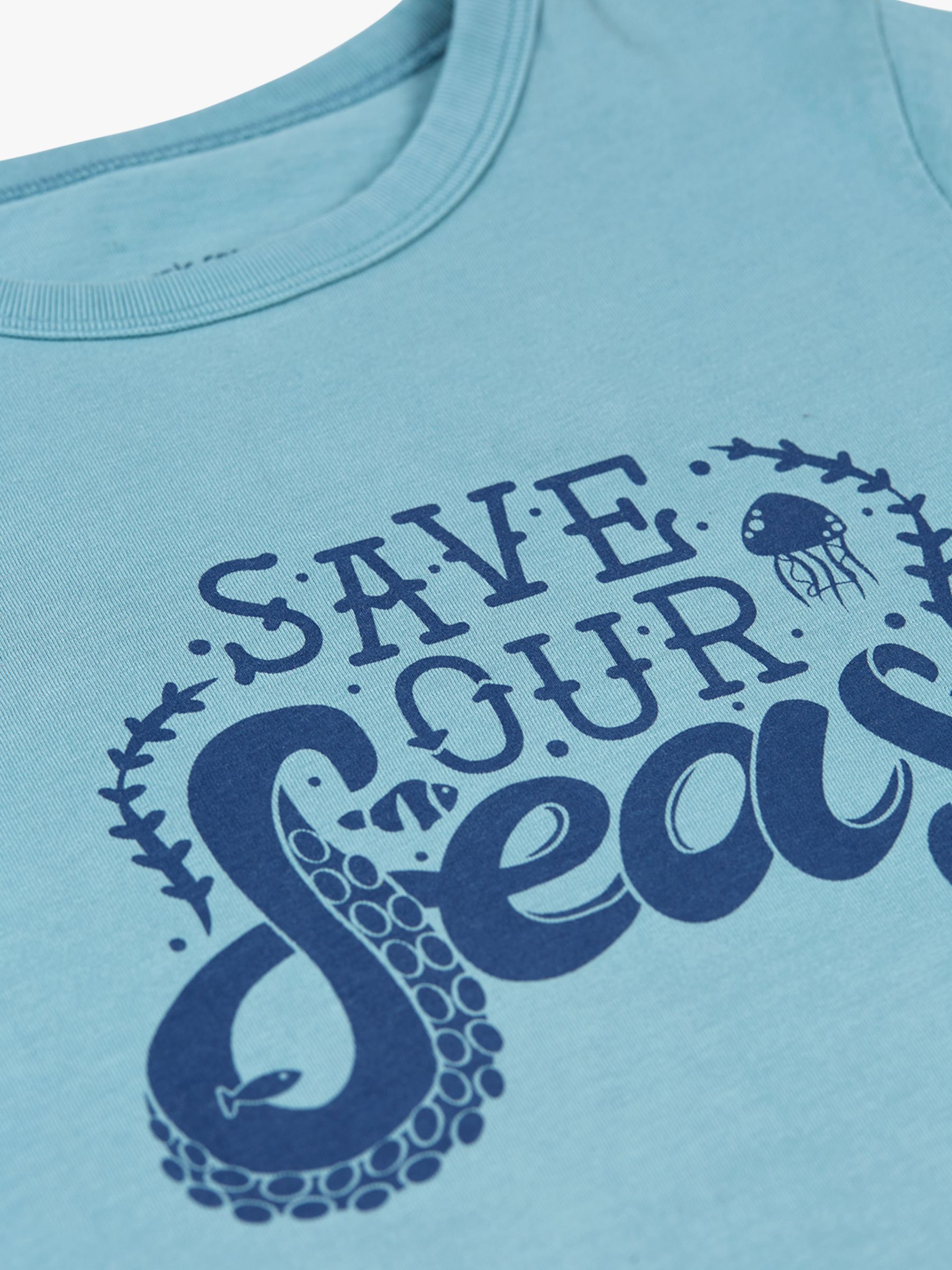 Buy Frugi Kids' Tea Organic Cotton Save Our Seas T-Shirt, Sea Blue Online at johnlewis.com