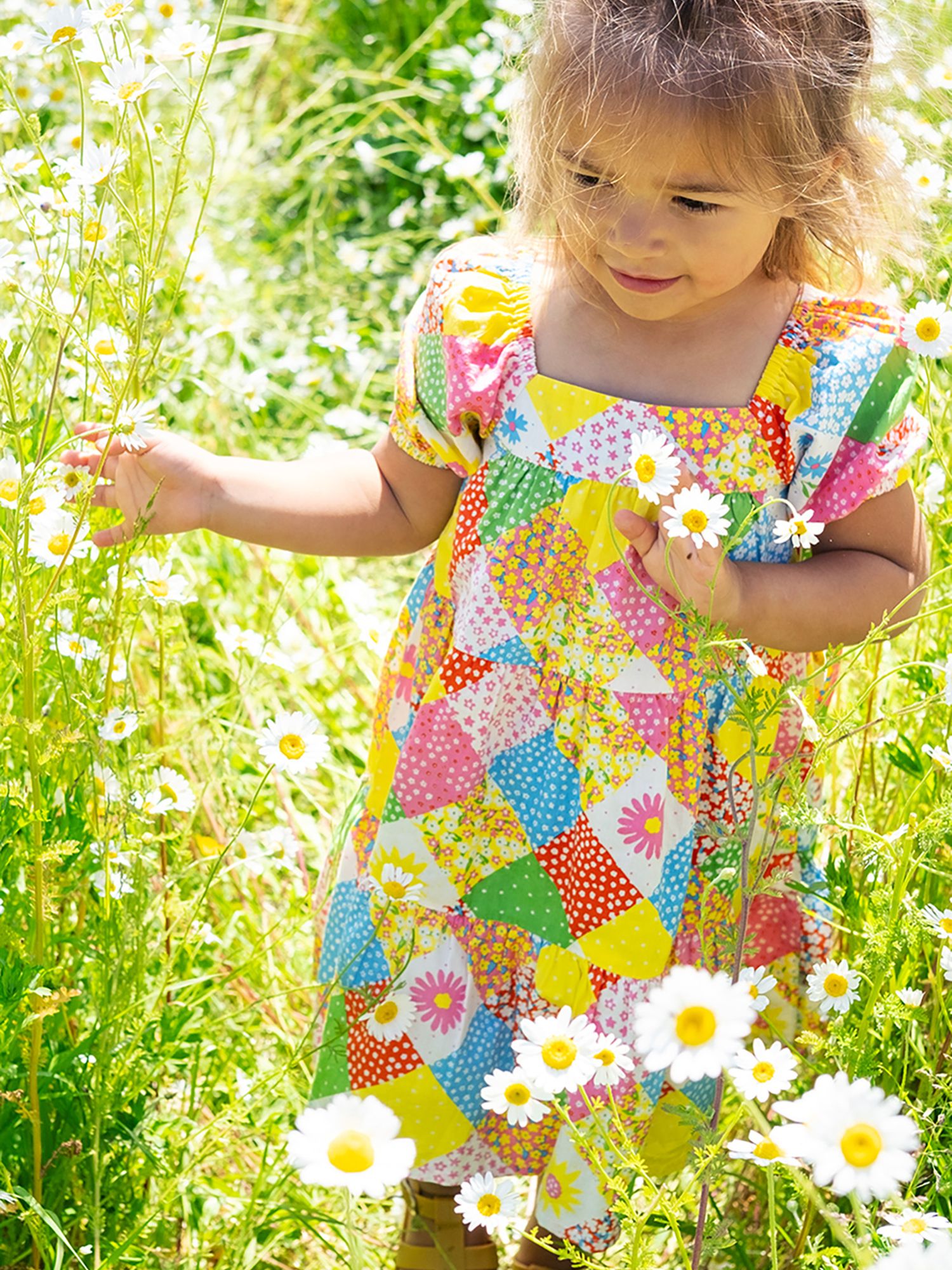 Frugi Kids' Organic Cotton Shaya Tiered Dress, Patchwork, 4-5 years