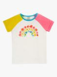 Frugi Kids' Nyomi Organic Cotton Rainbow Graphic Raglan T-Shirt, Soft White/Multi