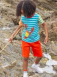 Frugi Kids' Organic Cotton Hotchpotch Lobster Applique T-Shirt, Blue/Multi, Blue/Multi