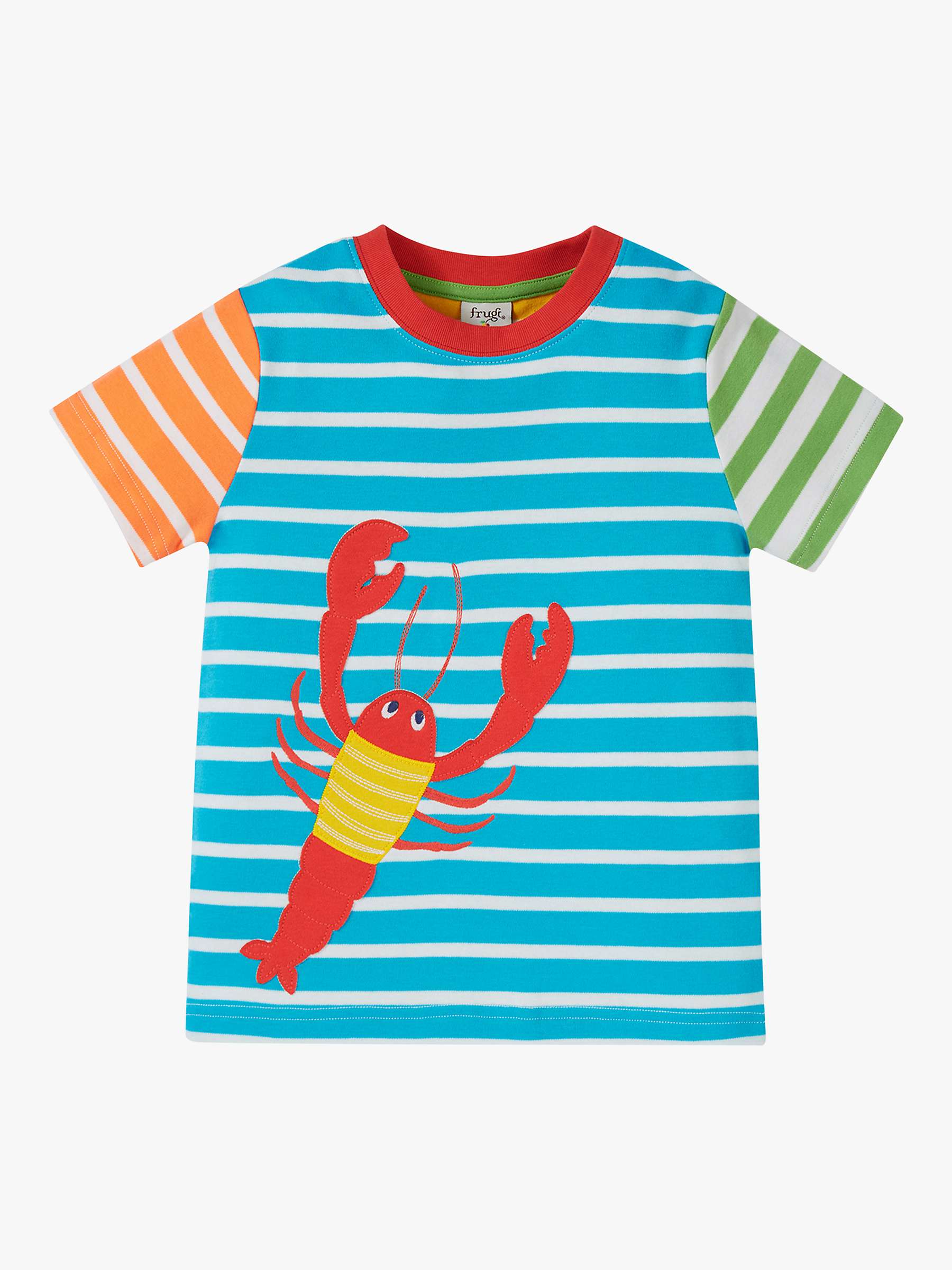 Buy Frugi Kids' Organic Cotton Hotchpotch Lobster Applique T-Shirt, Blue/Multi Online at johnlewis.com