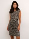 KAFFE India Round Neck Cocktail Dress, Leopard Print, Leopard Print