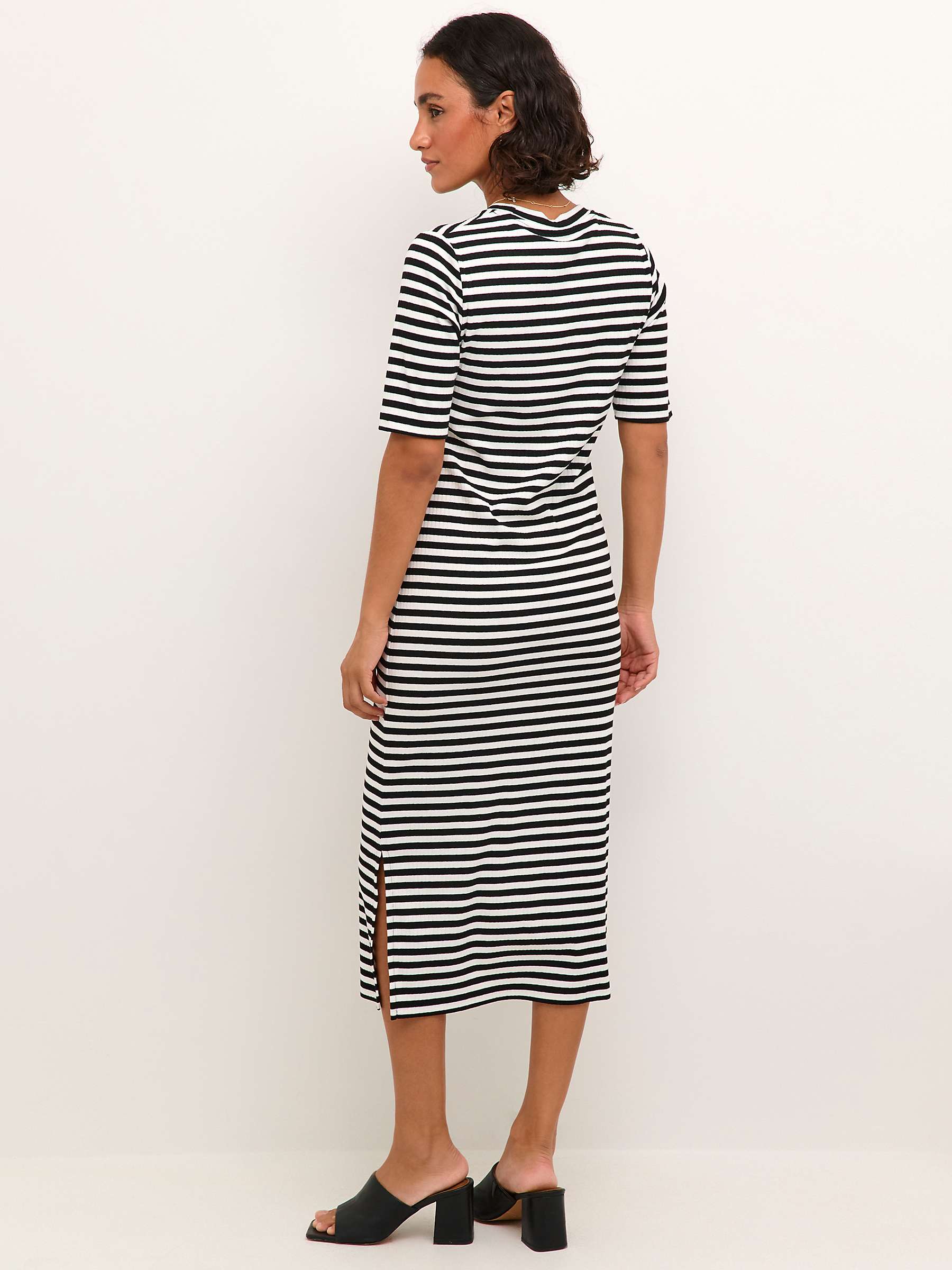 Buy KAFFE Amanda Jersey Short Sleeve Midi Dress, Black/Chalk Stripe Online at johnlewis.com