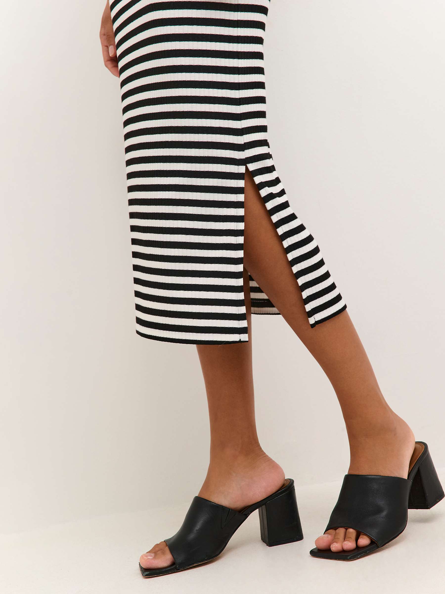 Buy KAFFE Amanda Jersey Short Sleeve Midi Dress, Black/Chalk Stripe Online at johnlewis.com