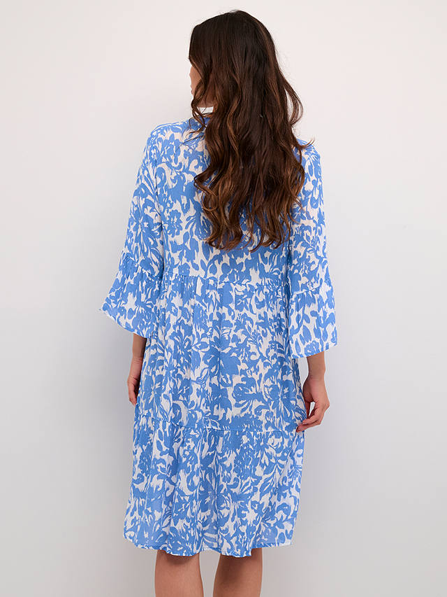 KAFFE Ellen 3/4 Sleeve Mini Dress, Blue/White