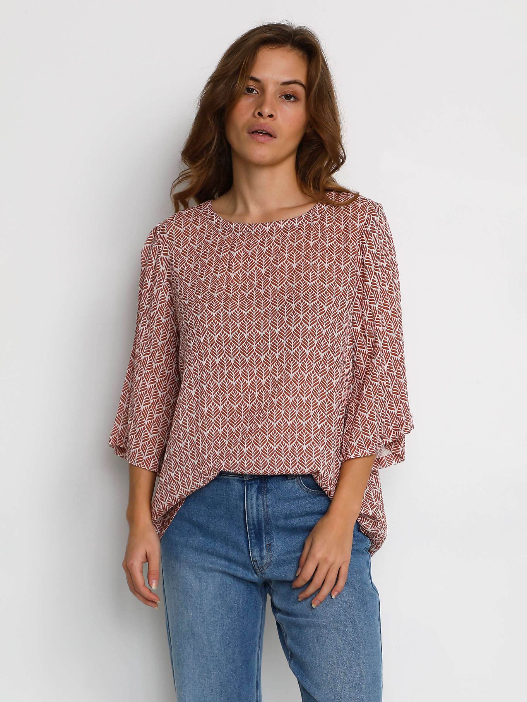 Buy KAFFE Ebellen Half Sleeve Casual Fit Blouse, Dusty Red/Chalk Online at johnlewis.com