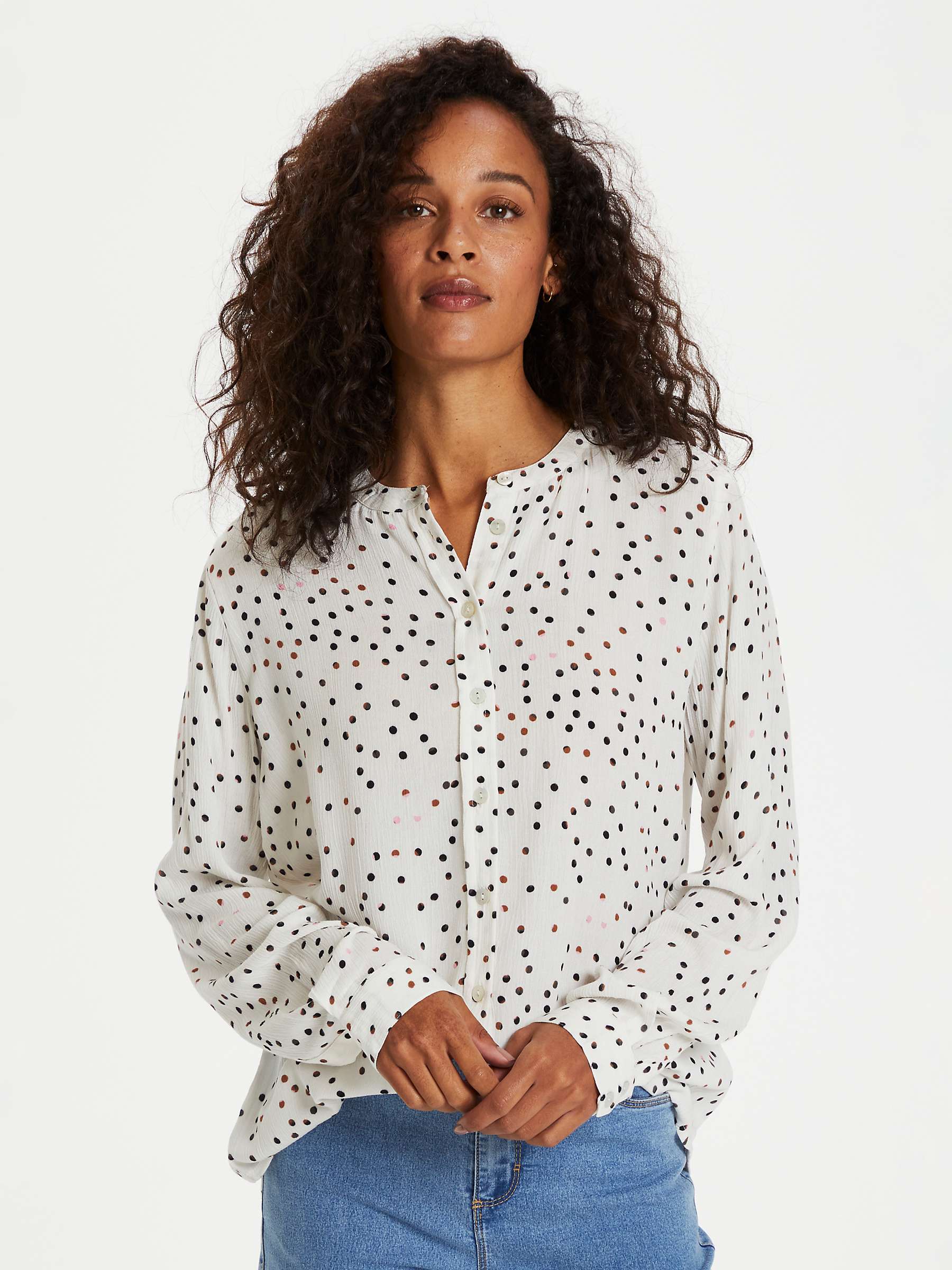 Buy KAFFE Daria Long Sleeve Spot Print Shirt, Chalk/Multi Online at johnlewis.com