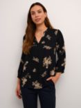 KAFFE Claire Floral Blouse, Black/Beige