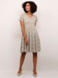 KAFFE Mille V-Neck Short Sleeve Dress, Vetiver/Chalk