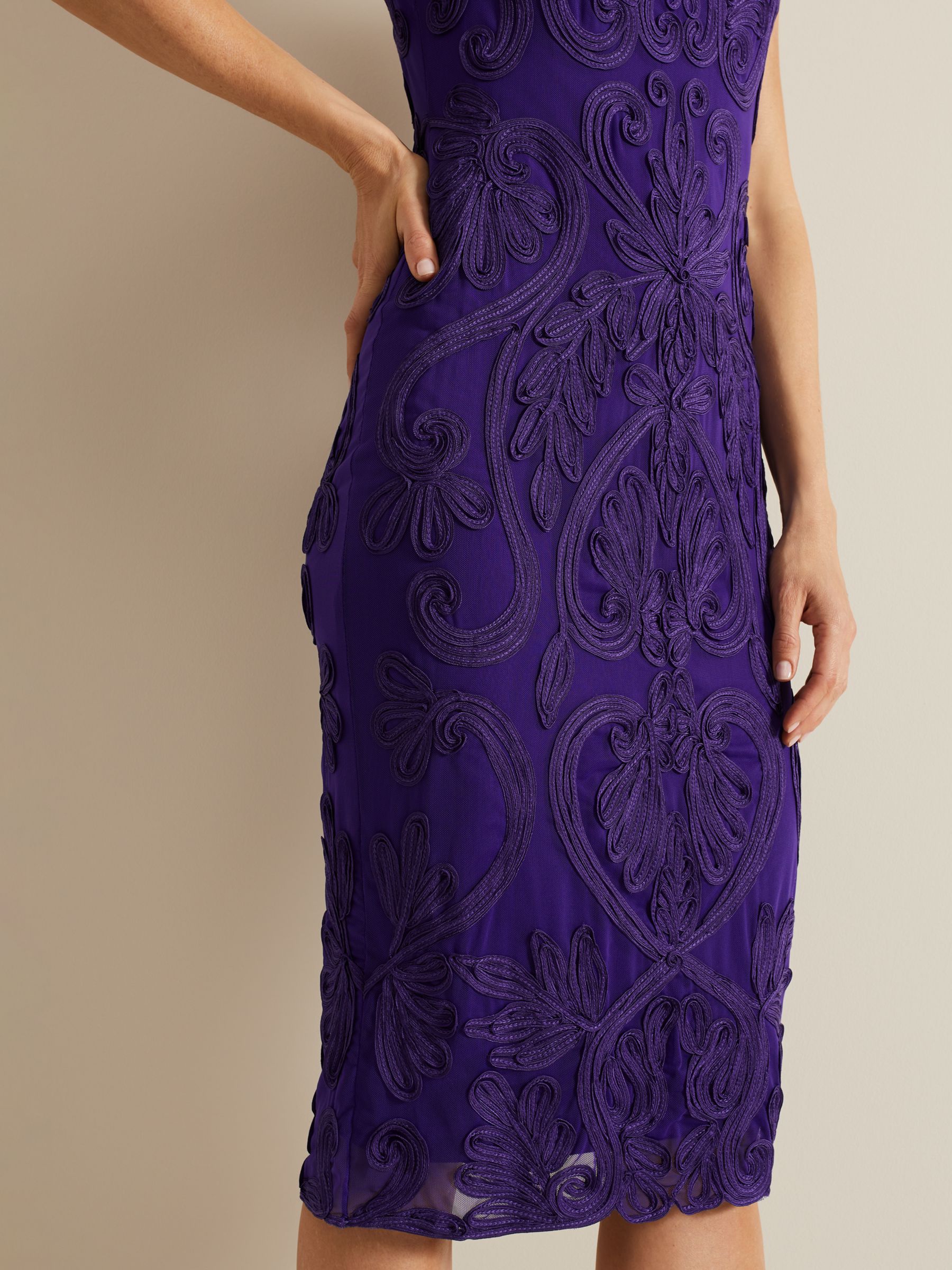 Phase Eight Andrea Tapework Dress, Violet, 6