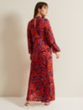 Phase Eight Briella Leaf Print Jersey Maxi Dress, Vermillion/Multi