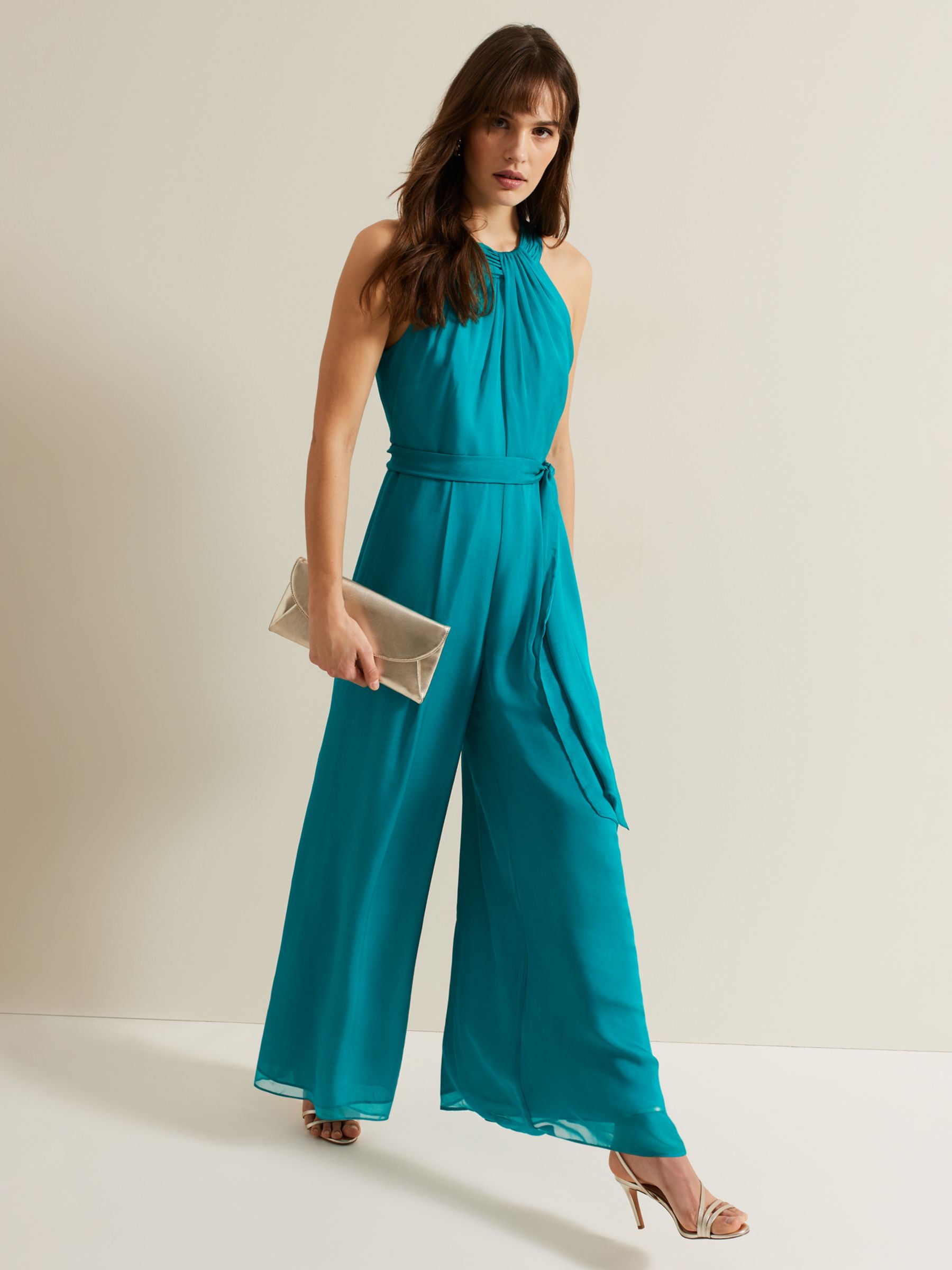 Phase Eight Susanna Silk Jumpsuit, Teal