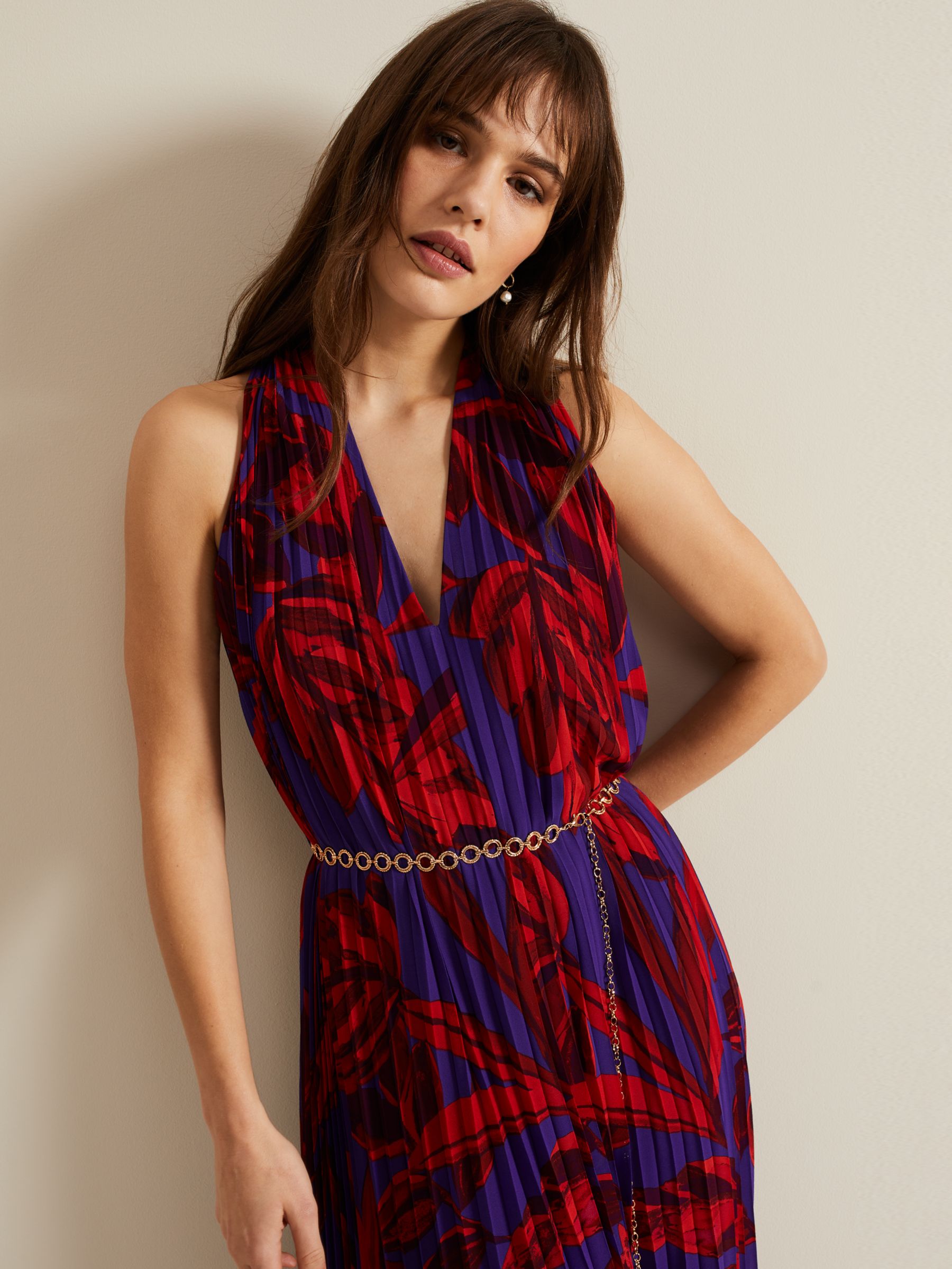 Buy Phase Eight Adelaide Pleated Midaxi Dress, Violet/Multi Online at johnlewis.com