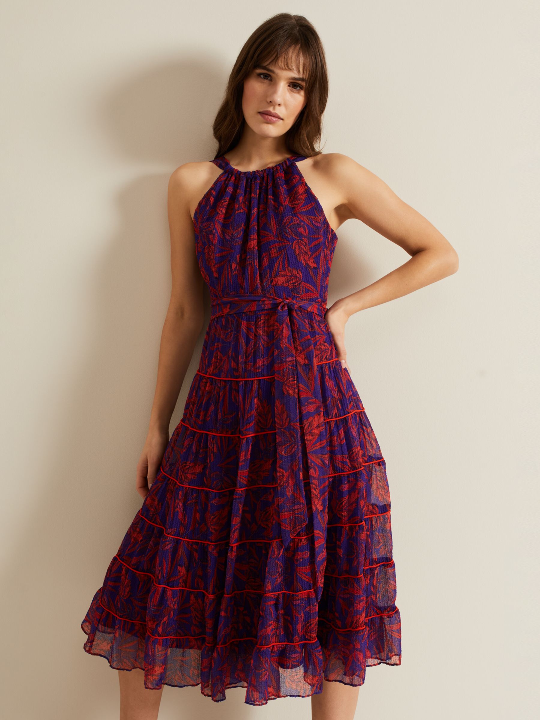 Buy Phase Eight Gillian Halterneck Midi Dress, Violet/Multi Online at johnlewis.com