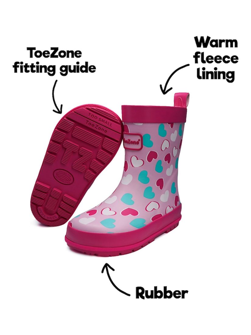 ToeZone Kids' Belle Love Heart Rain Boots, Multi, 6 Jnr