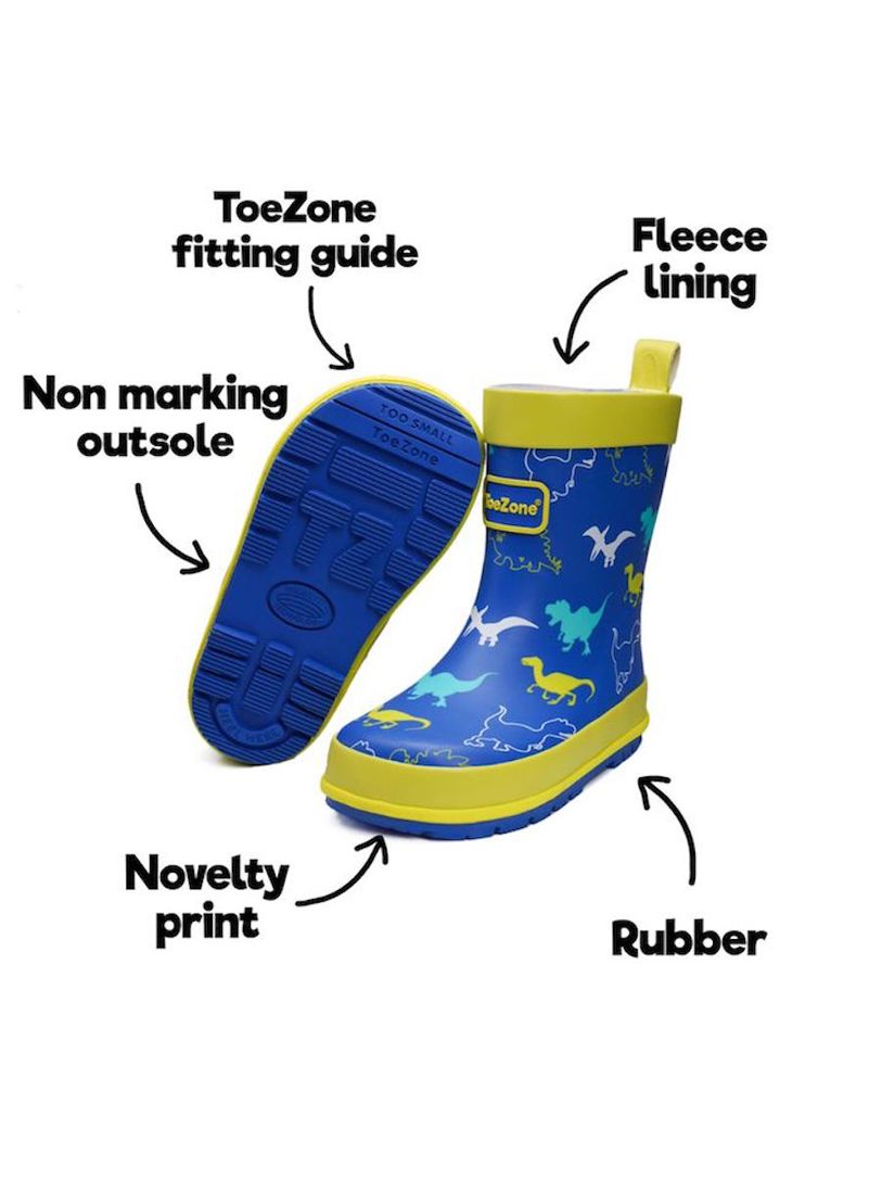 ToeZone Kace Dinosaur Print Rain Boots, Multi, 6 Jnr