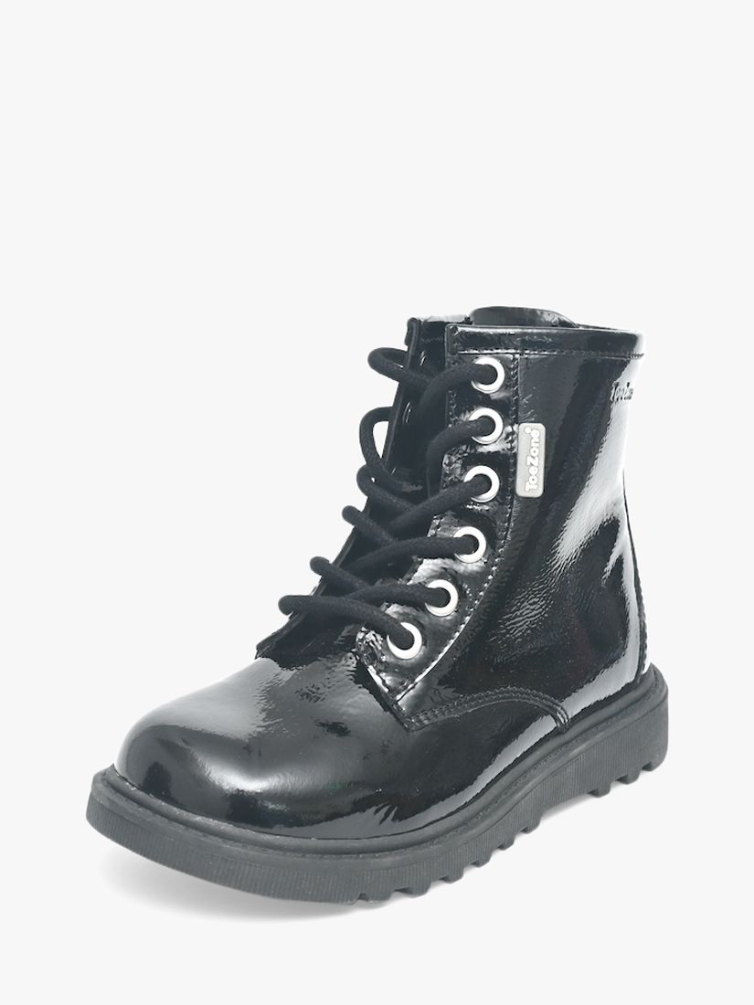 ToeZone Alice Patent Leather Boots, Black, 8 Jnr