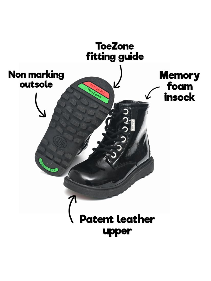 ToeZone Alice Patent Leather Boots, Black, 8 Jnr