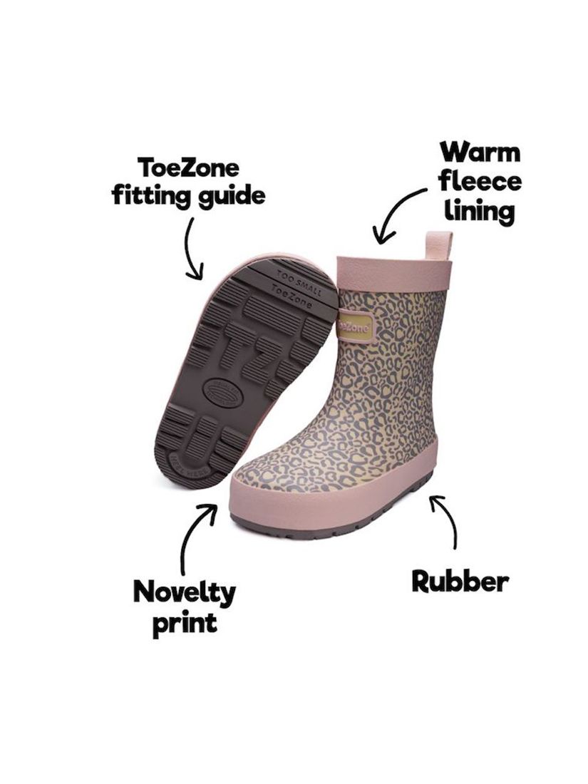 ToeZone Hattie Animal Print Rain Boots, Multi, 6 Jnr