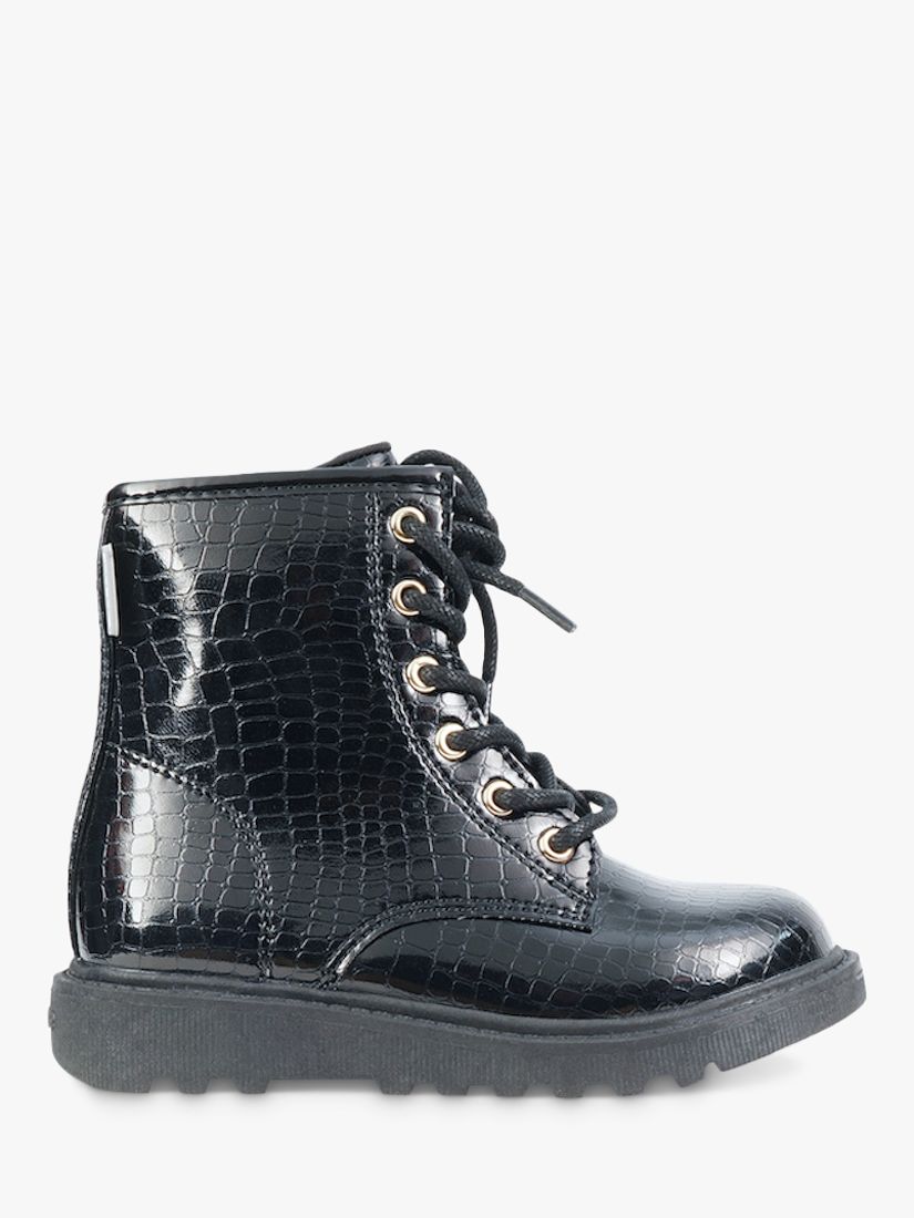ToeZone Stella Patent Croc Detail Boots, Black, 8 Jnr