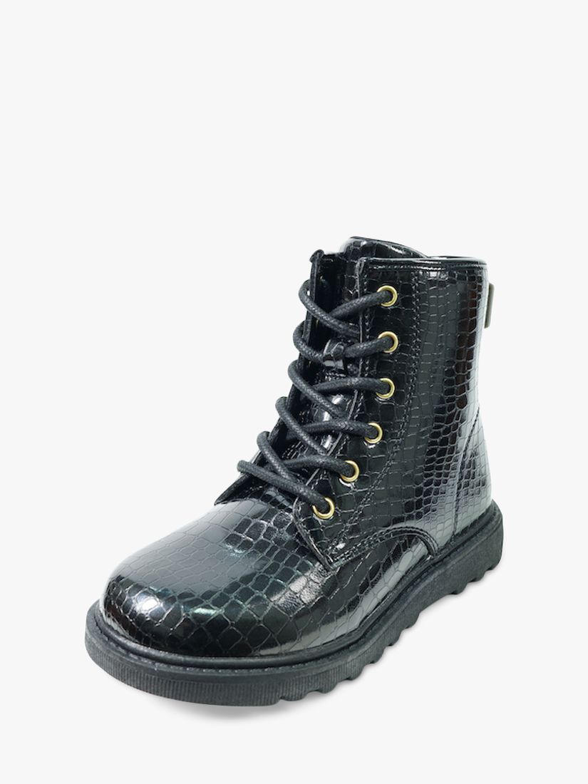 ToeZone Stella Patent Croc Detail Boots, Black, 8 Jnr