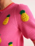 Boden Embroidered Pineapples Short Sleeve Cardigan, Pink