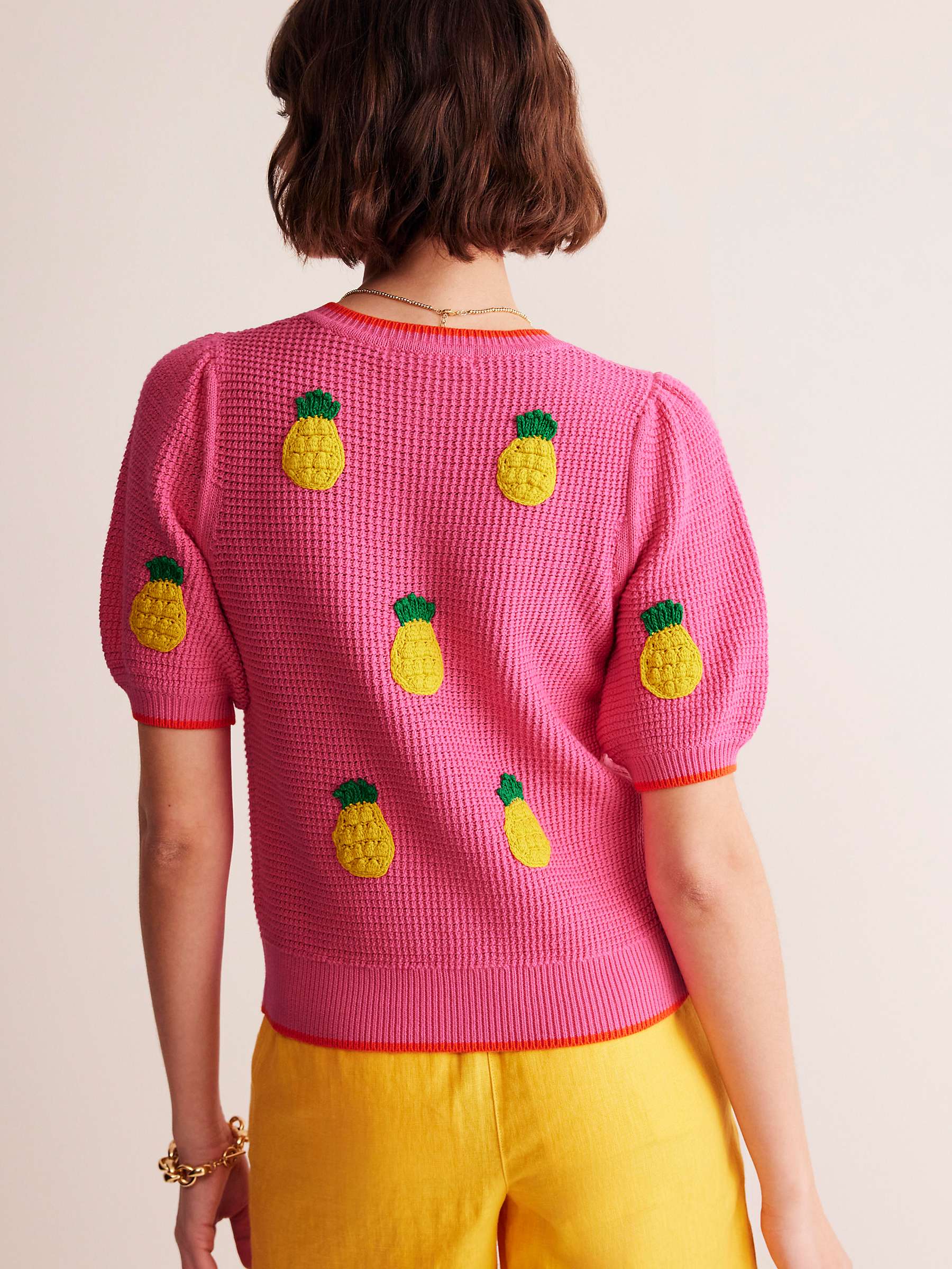 Buy Boden Embroidered Pineapples Short Sleeve Cardigan, Pink Online at johnlewis.com