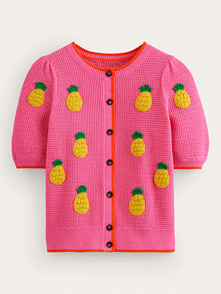 Boden Embroidered Pineapples Short Sleeve Cardigan, Pink
