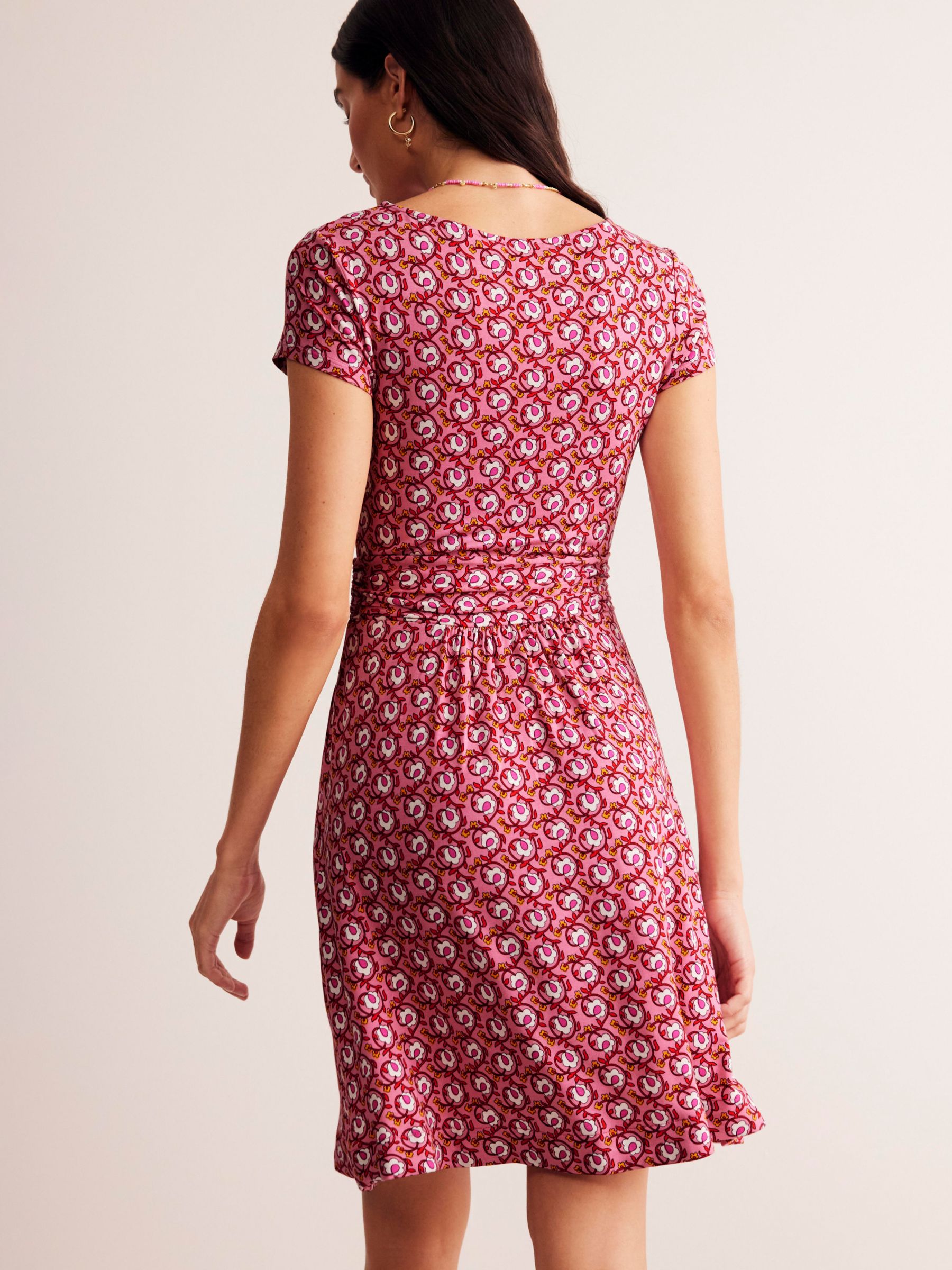 Boden Amelie Jersey Foliage Terrace Jersey Dress, Rose, 8