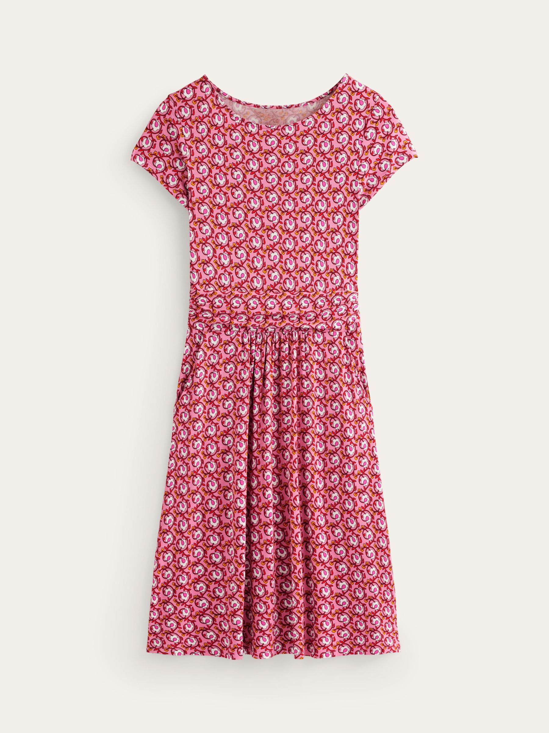 Boden Amelie Jersey Foliage Terrace Jersey Dress, Rose, 18