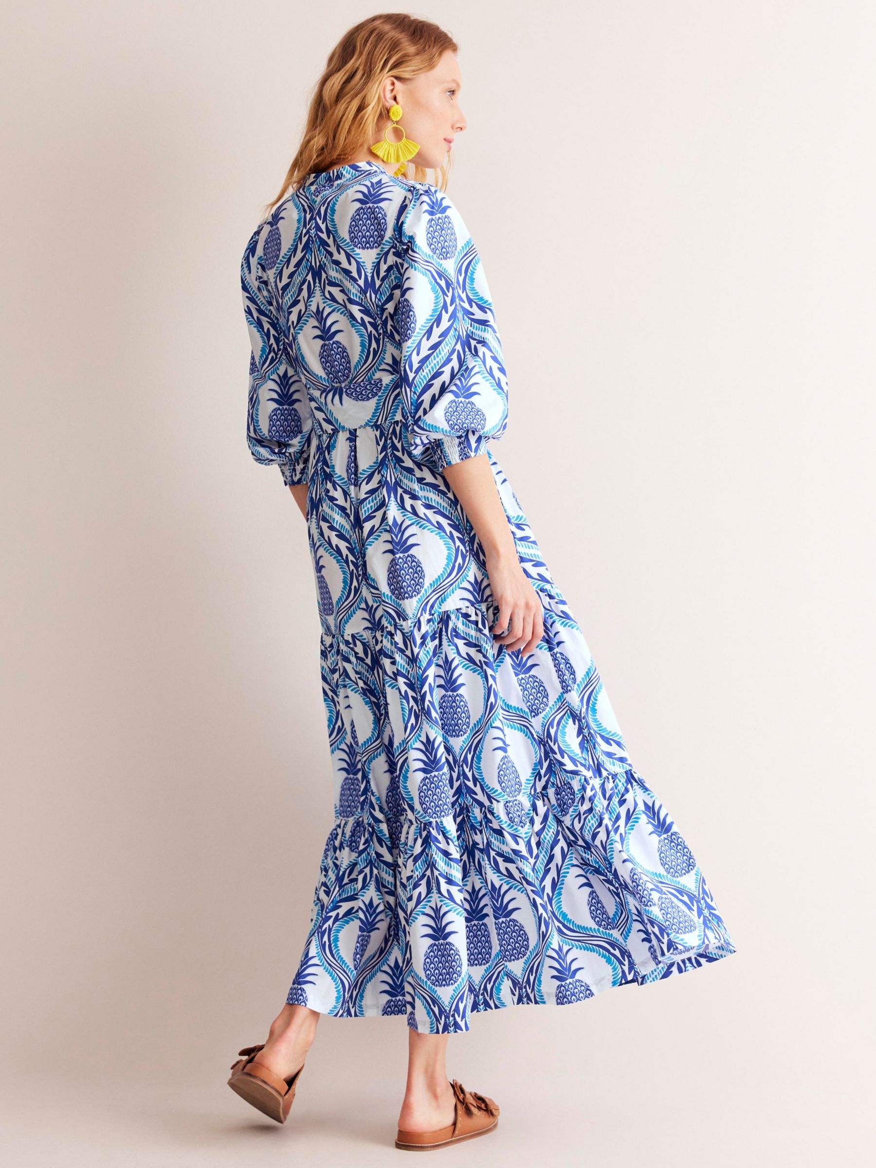 Boden Alba Pineapple Tiered Dress, Blue, 8