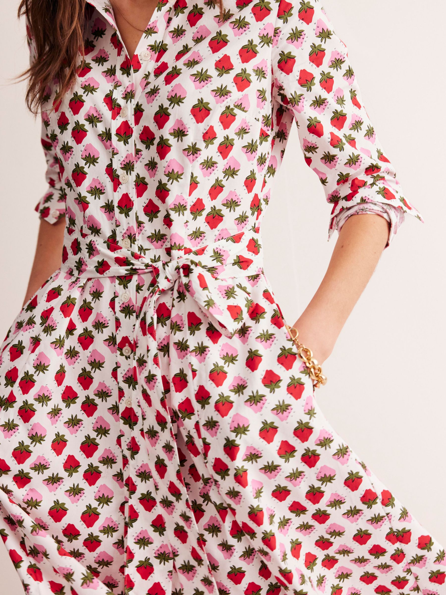 Boden Amy Strawberry Pop Shirt Dress, Ivory/Multi, 8