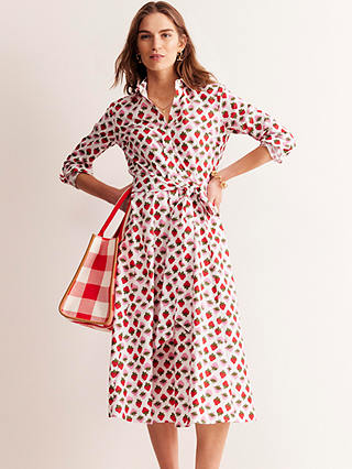 Boden Amy Strawberry Pop Shirt Dress, Ivory/Multi