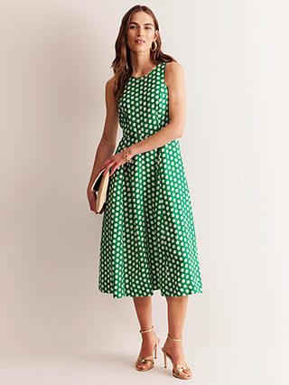 Boden Carla Geometric Print Linen Midi Dress, Green/White