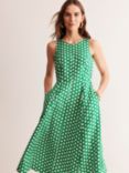 Boden Carla Geometric Print Linen Midi Dress, Green/White, Green/White