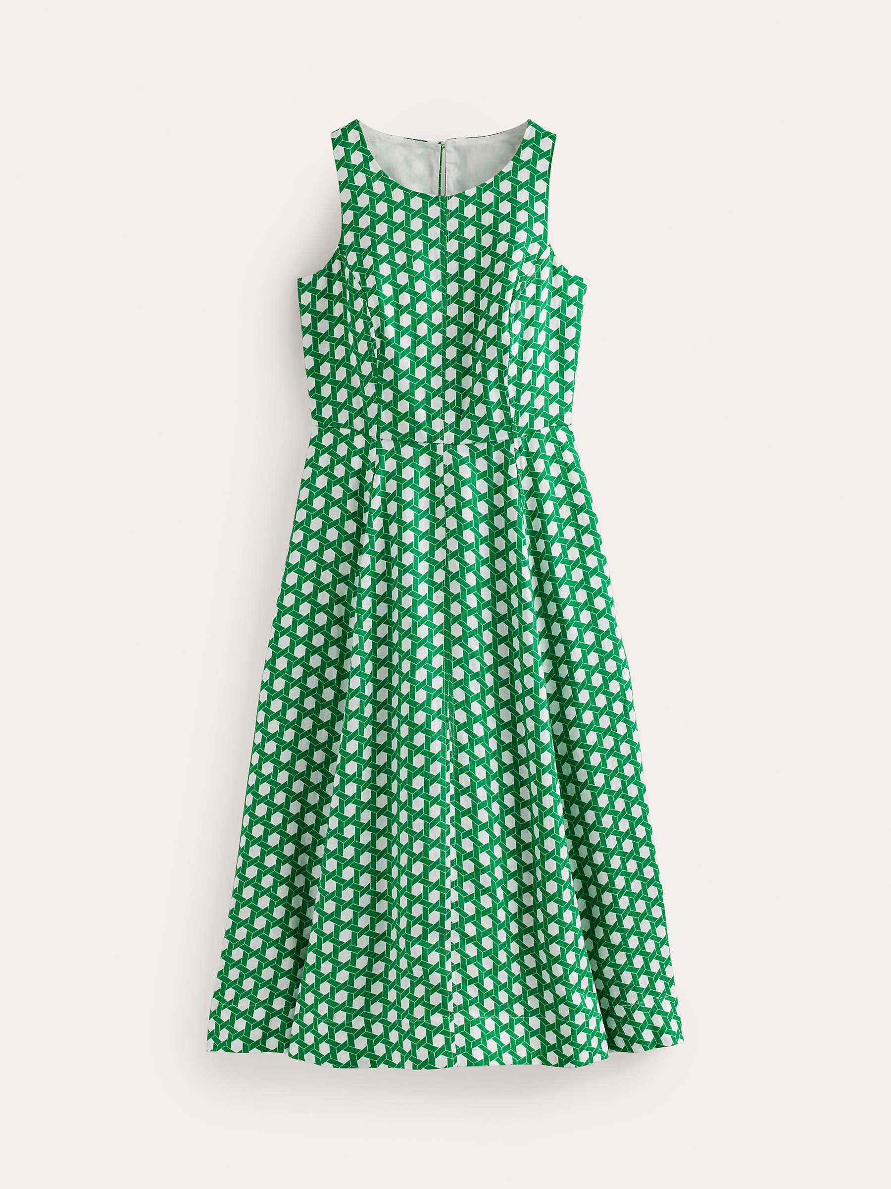 Buy Boden Carla Geometric Print Linen Midi Dress, Green/White Online at johnlewis.com