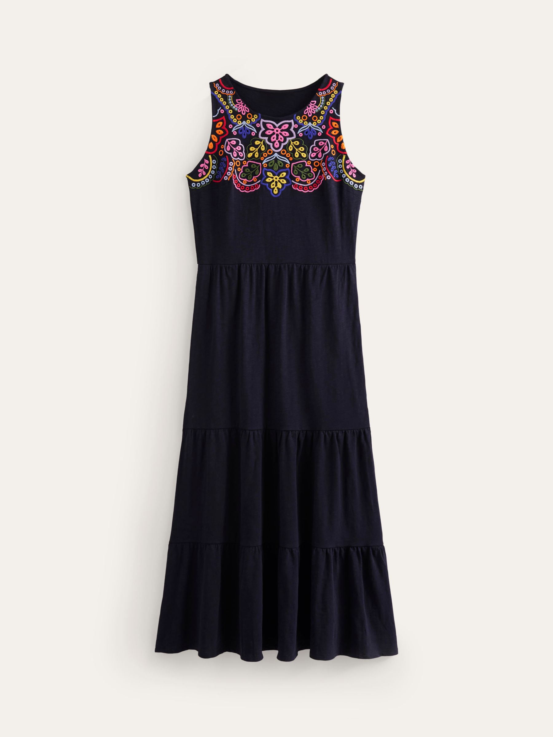 Boden Embroidered Jersey Midi Dress, Navy, 8