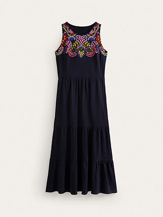 Boden Embroidered Jersey Midi Dress, Navy