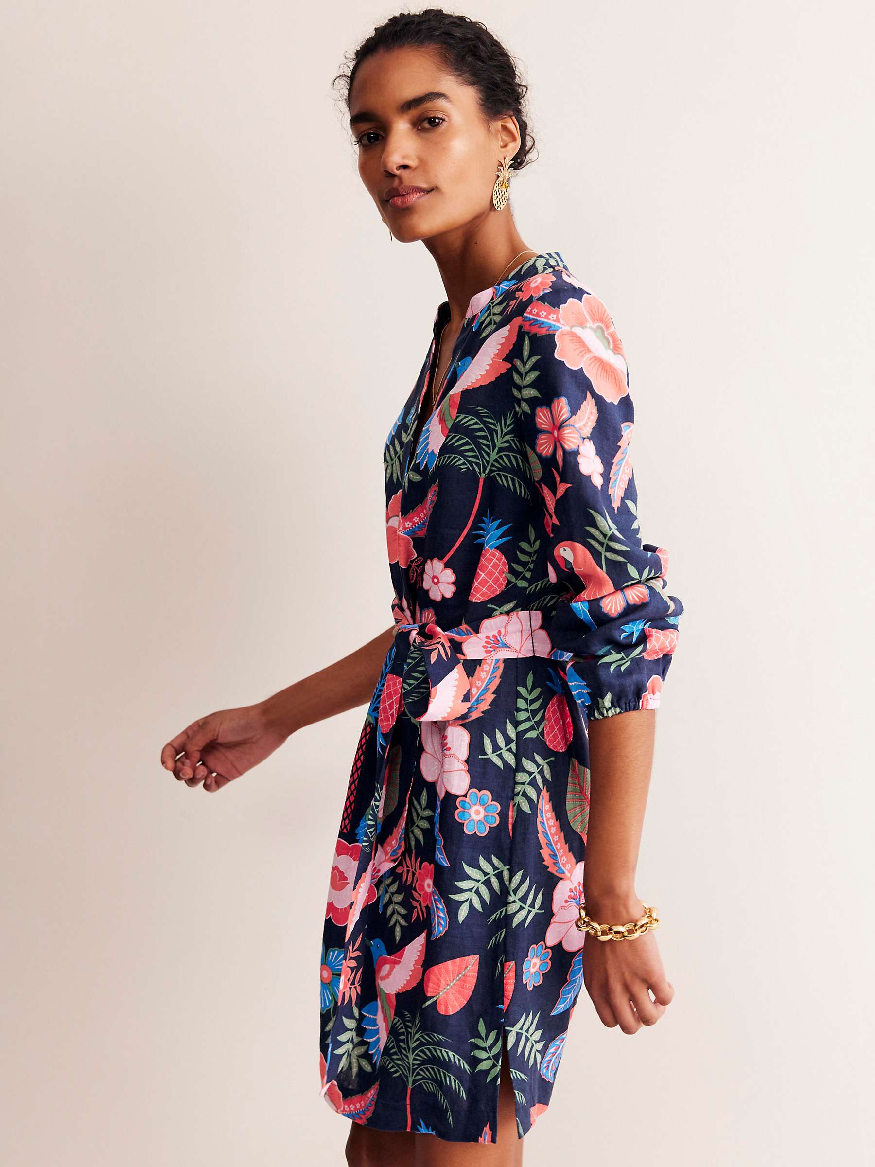 Buy Boden Cleo Linen Tie Waist Tropic Parrot Dress, Multi Online at johnlewis.com
