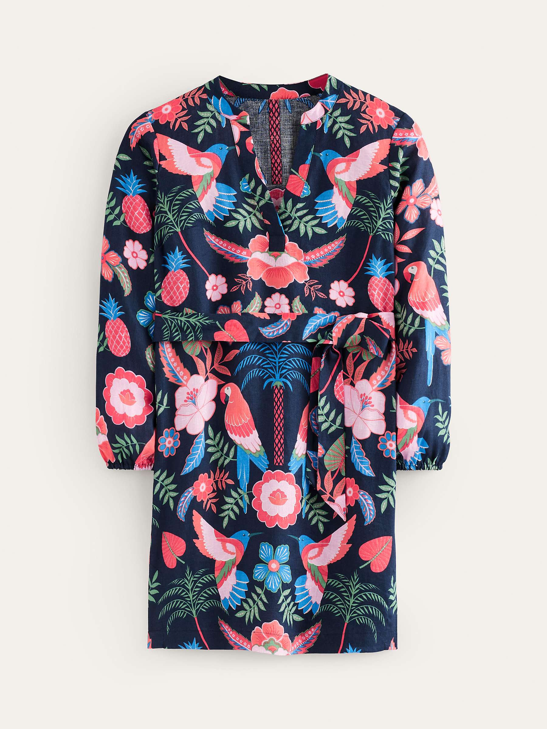Buy Boden Cleo Linen Tie Waist Tropic Parrot Dress, Multi Online at johnlewis.com