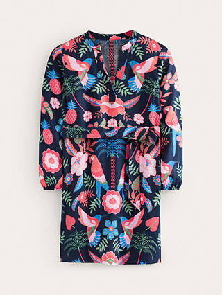 Boden Cleo Linen Tie Waist Tropic Parrot Dress, Multi