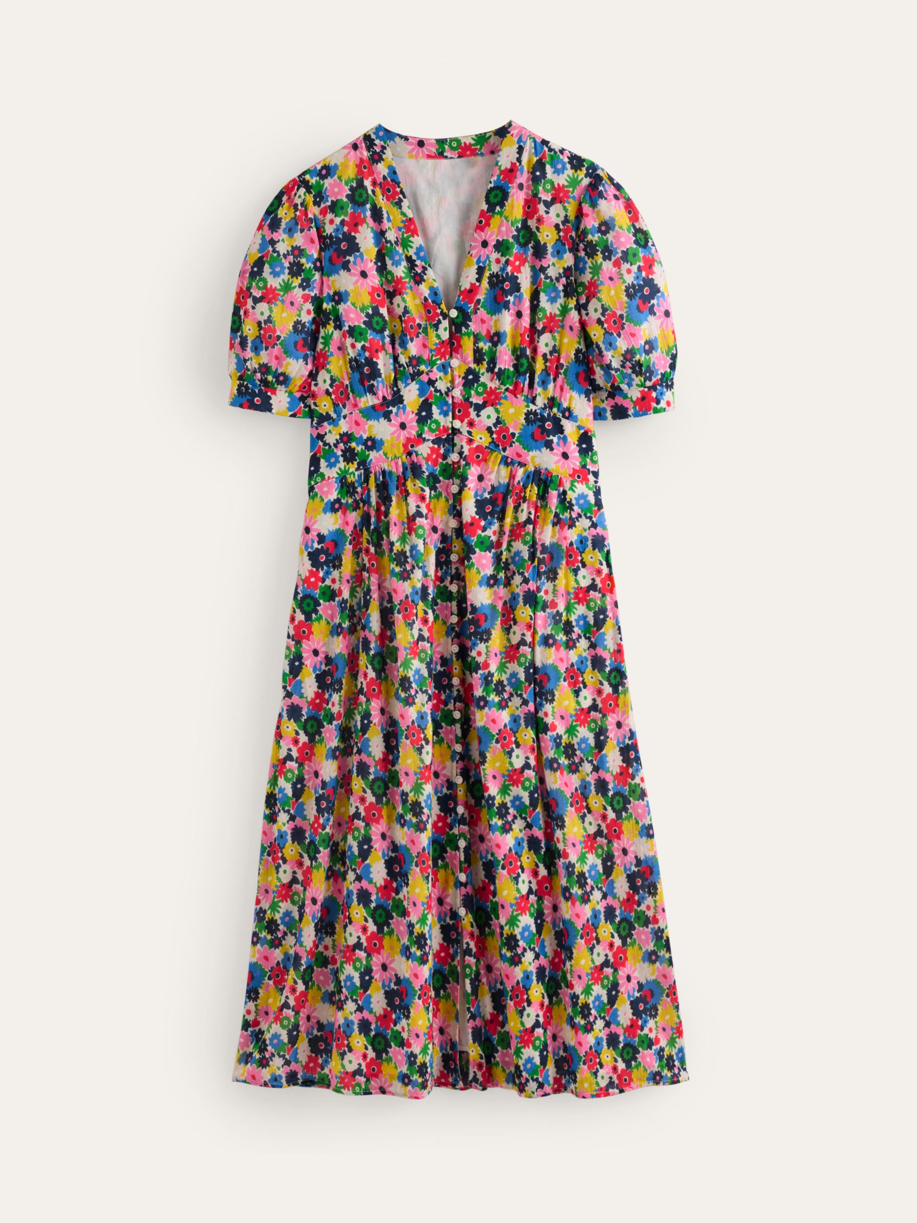 Boden Elsa Crinkle Paintbox Ditsy Floral Midi Dress, Multi, 8