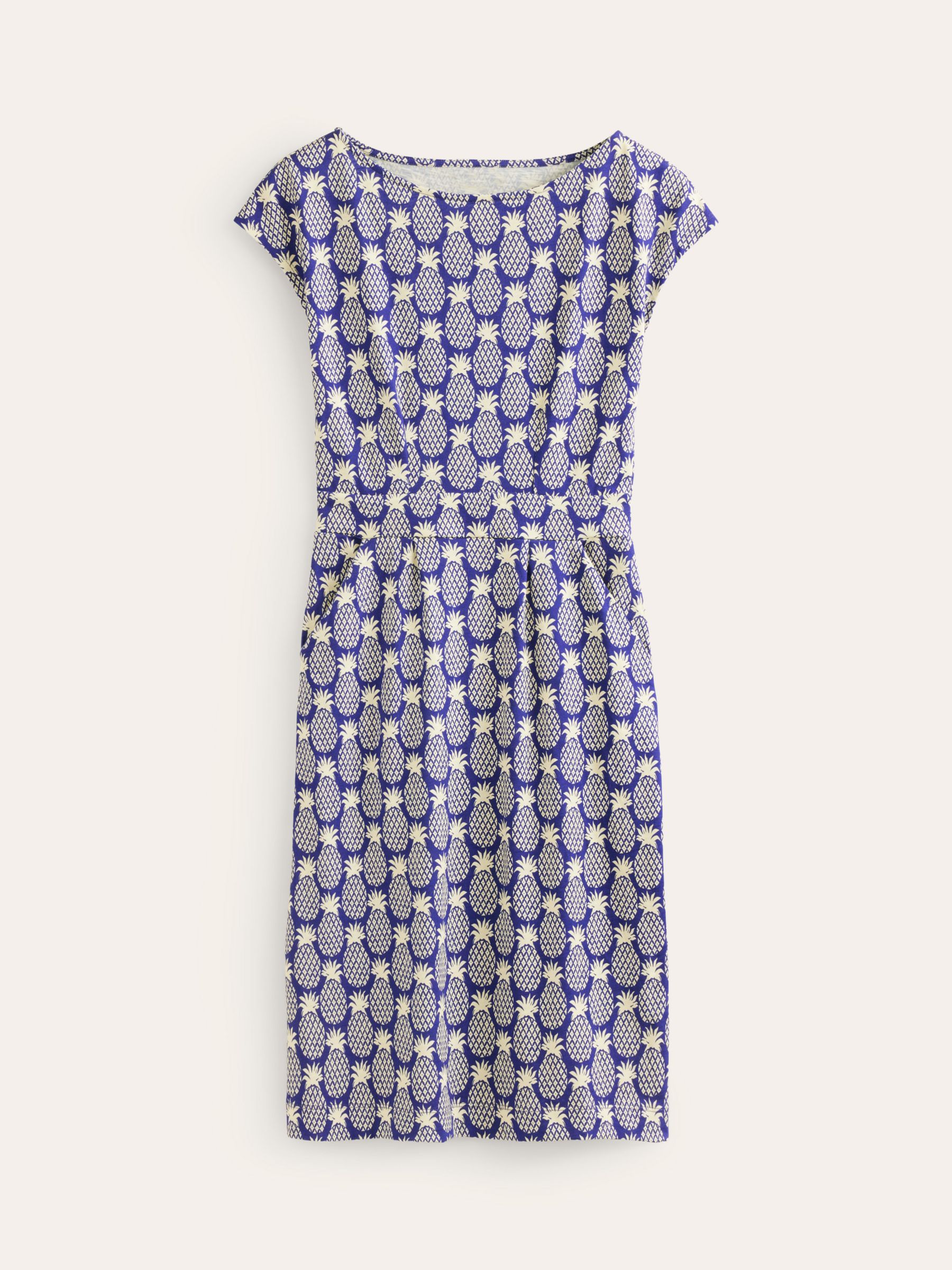 Boden Florrie Geometric Pineapples Jersey Dress, Blue, 8