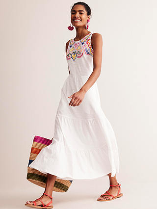 Boden Embroidered Jersey Midi Dress, White